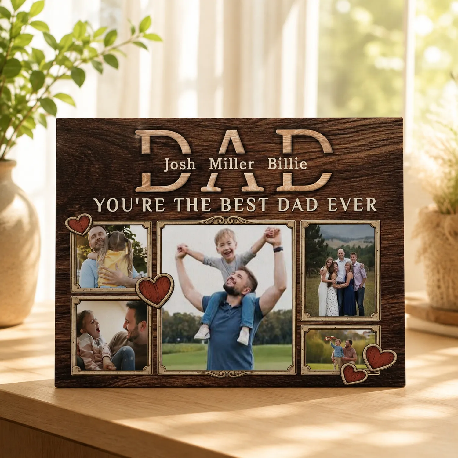 You're The Best Dad Ever Canvas, Personalized Father's Day Gift from Kids, Custom Family Photo Collage Print, Custom DADDY Name Sign - 1