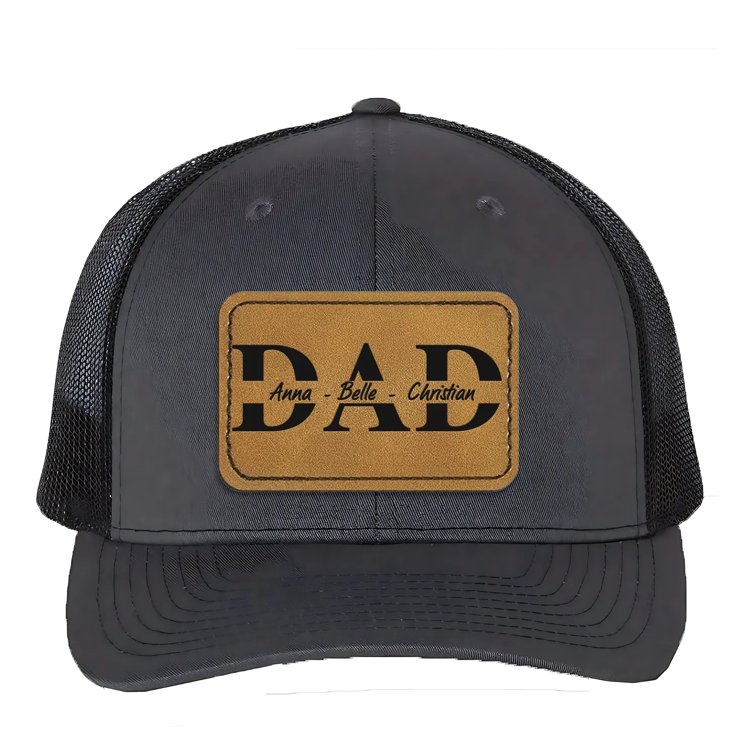 Personalized Dad Hat with Kids Names, Fathers Day Gift for Dad, Gift from Kids, Daughter, Son, Children Leather Patch Snapback Trucker Cap - 1