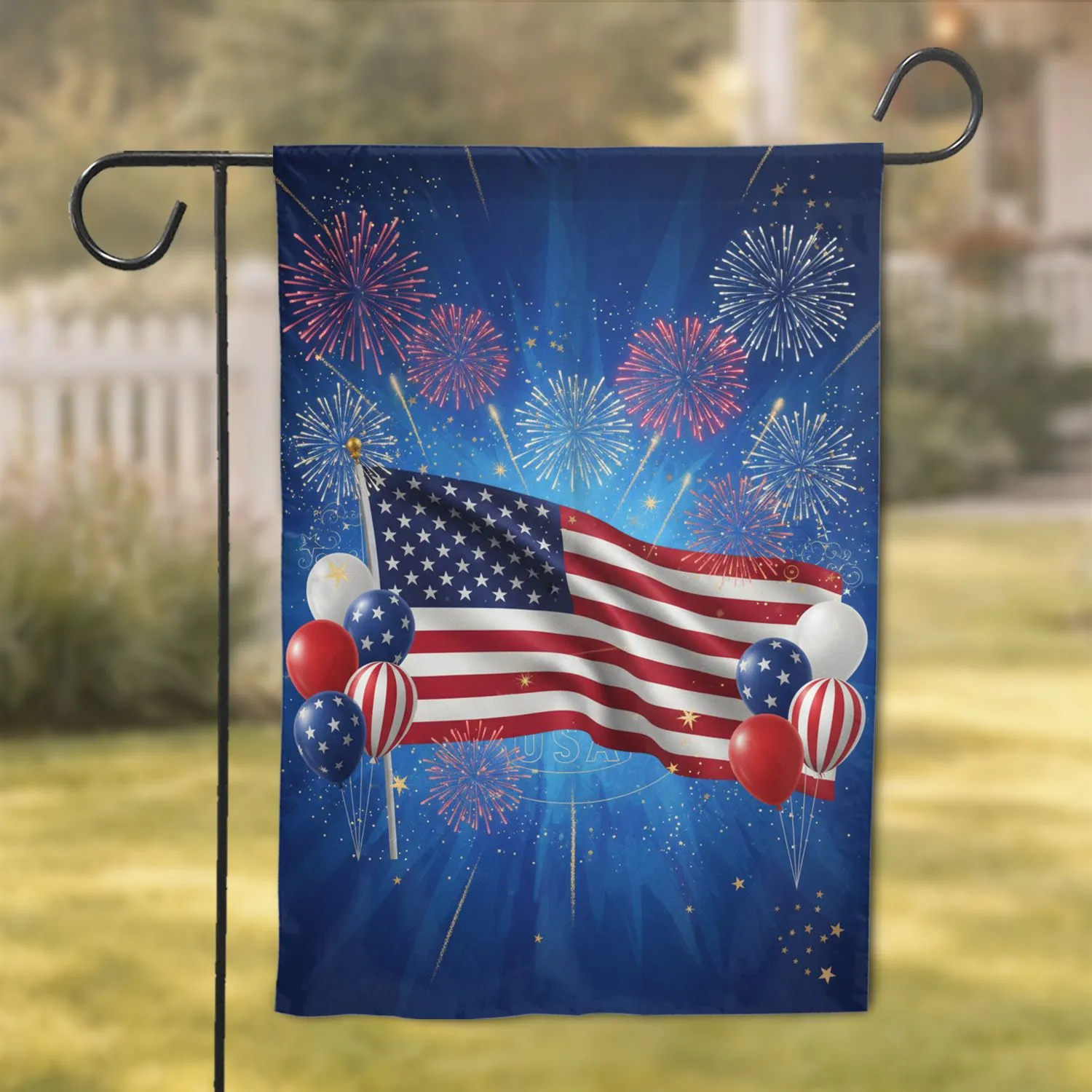 American Flag Fireworks Balloons Independence Day Gift for Veterans Garden Flag - 1
