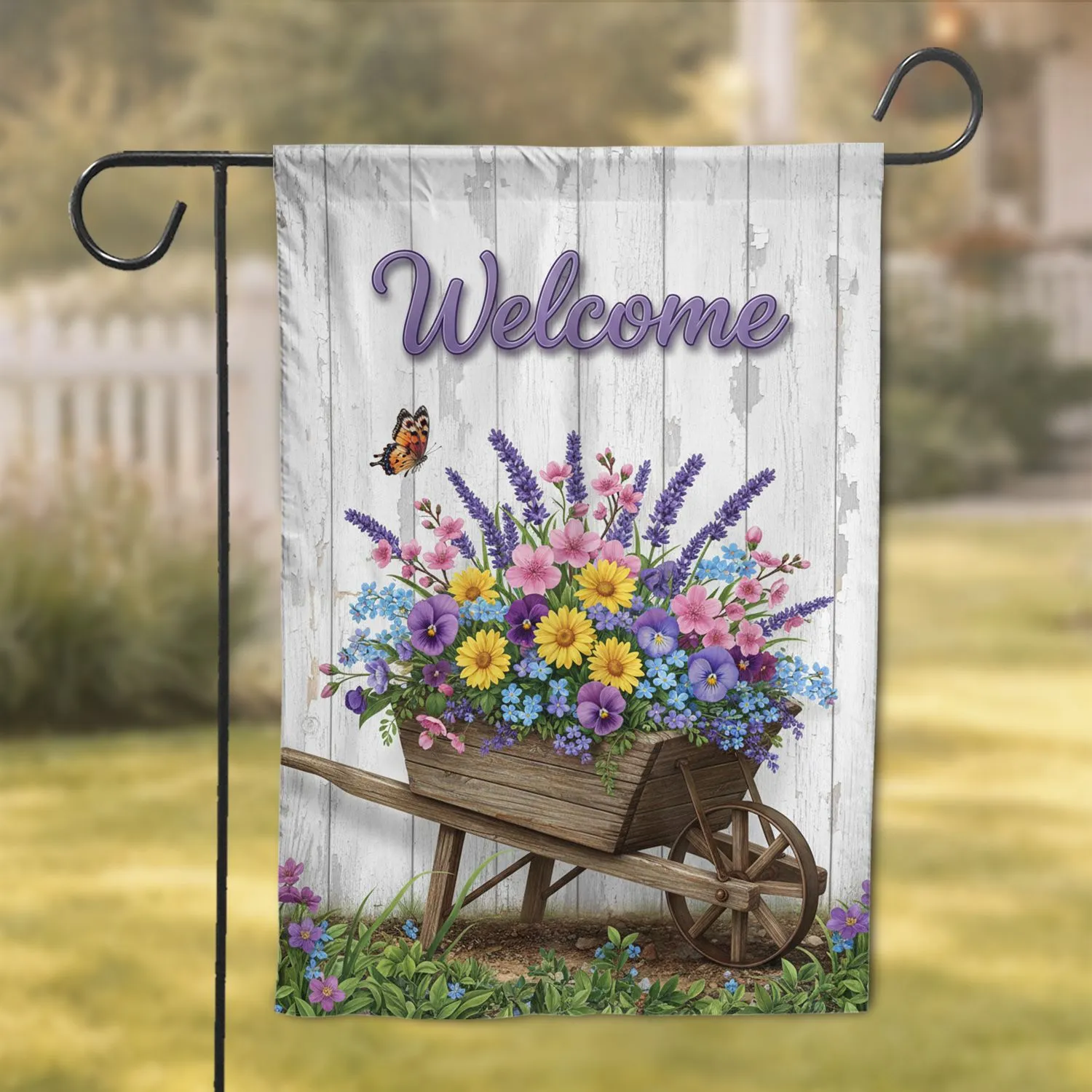 Welcome Wheelbarrow Garden Flowers - Farmhouse Home Decor Gift for Garden Lover Garden Flag - 1