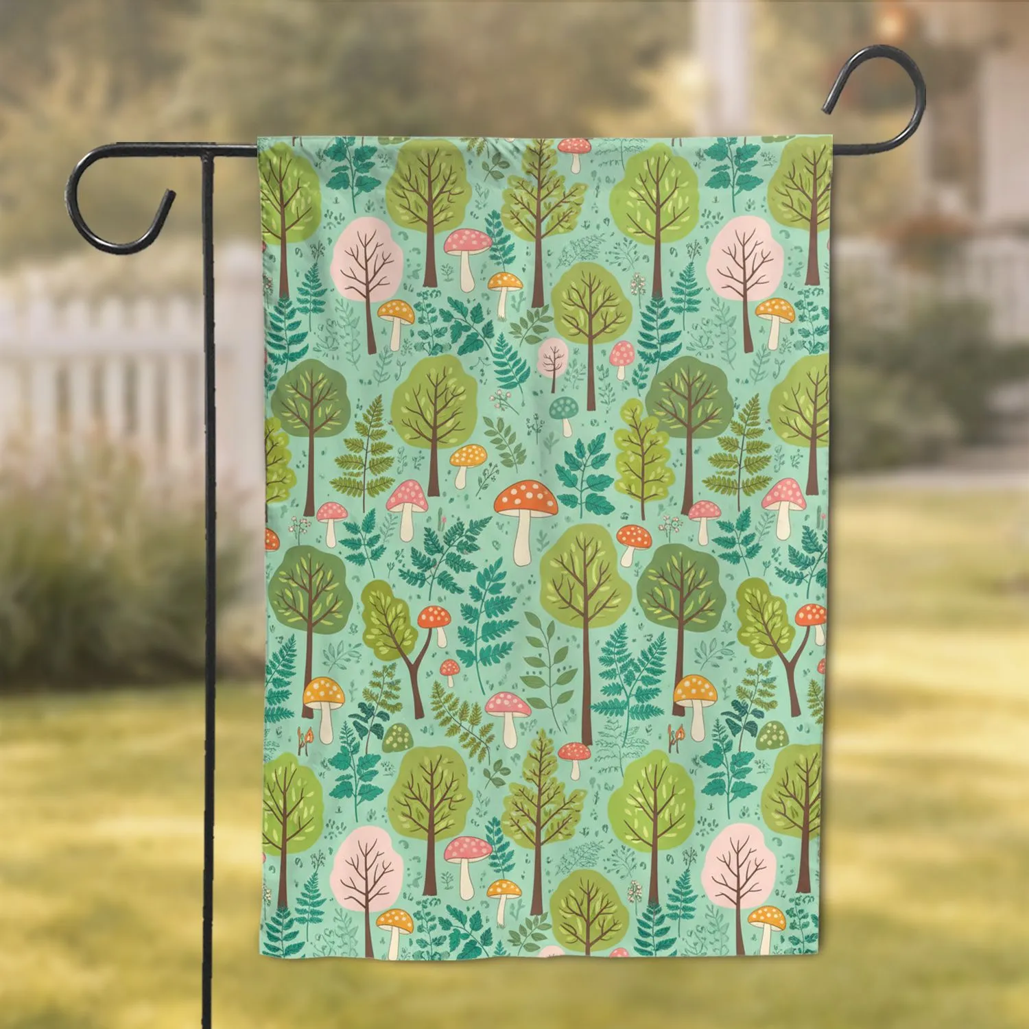 Woodland Mushroom Fern Tree Forest Scene - Home Decor Gift Garden Flag - 1