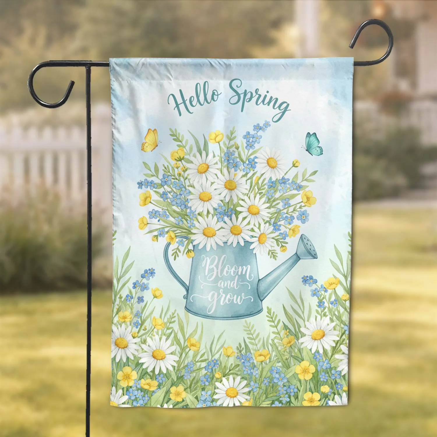 Watering Can Daisies Butterflies Hello Spring - Spring Home Decor Gift for Garden Lover Garden Flag - 1