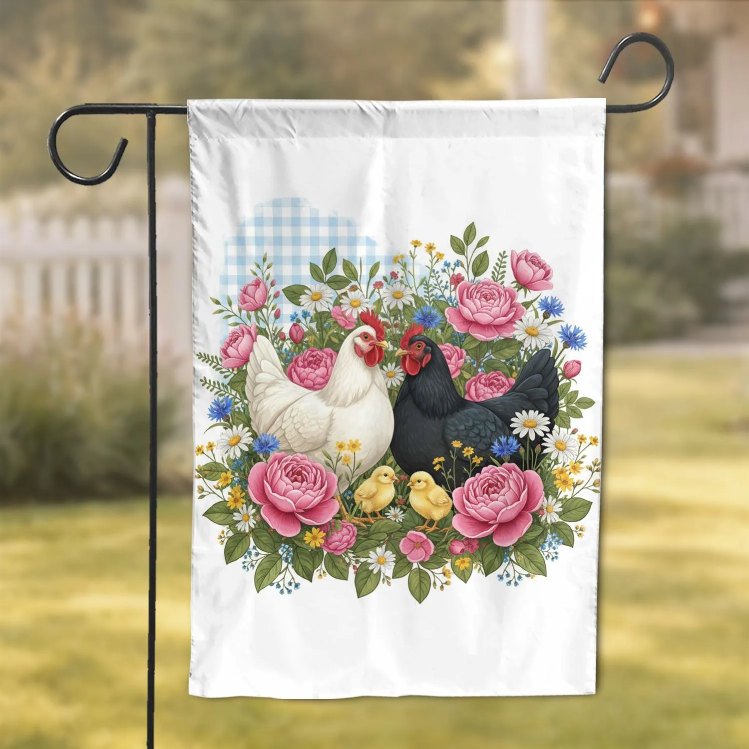 White Black Hens Chicks Garden Floral - Farmhouse Home Decor Gift Garden Flag - 1
