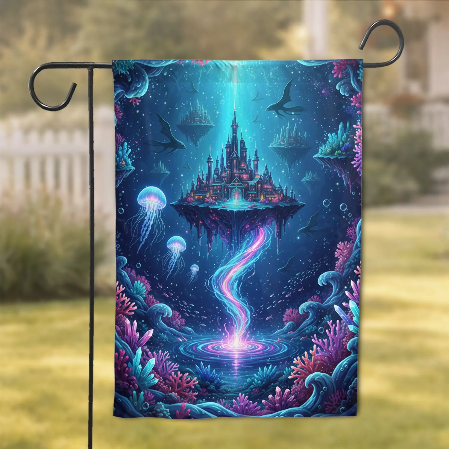 Bioluminescent Underwater City - Home Decor Gift for Fantasy Lover Garden Flag - 1