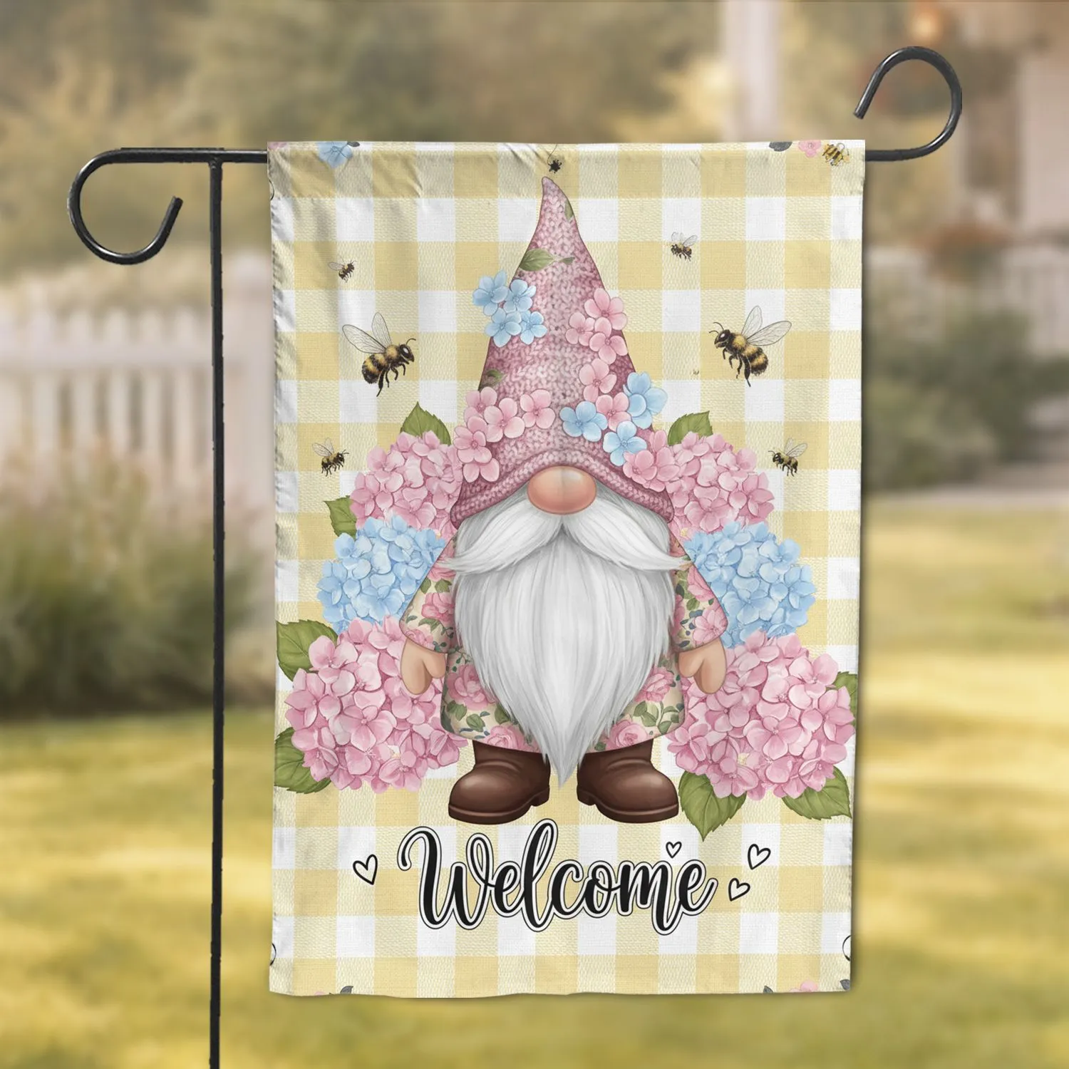 Garden Gnome Hydrangea Bees Welcome - Garden Decor Gift for Garden Lover Garden Flag - 1