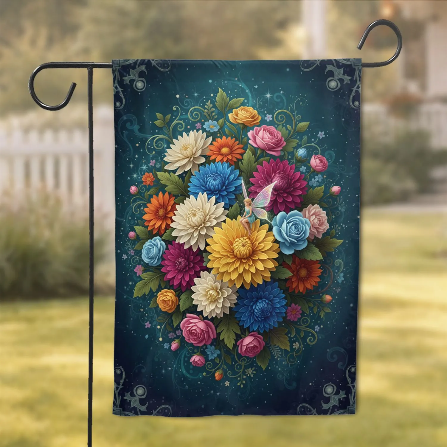 Yellow Chrysanthemum Dahlia Fairy Nocturnal Garden - Fantasy Lover Home Decor Gift Garden Flag - 1
