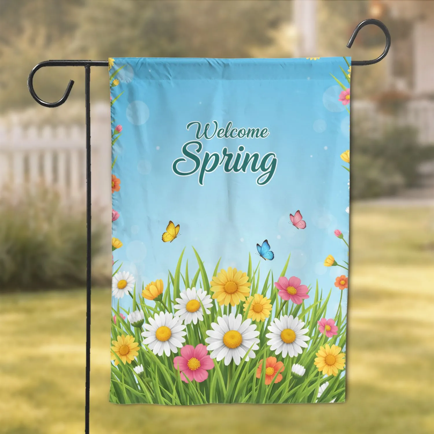 Welcome Spring Flowers Butterflies - Home Decor Gift for Garden Lover Garden Flag - 1