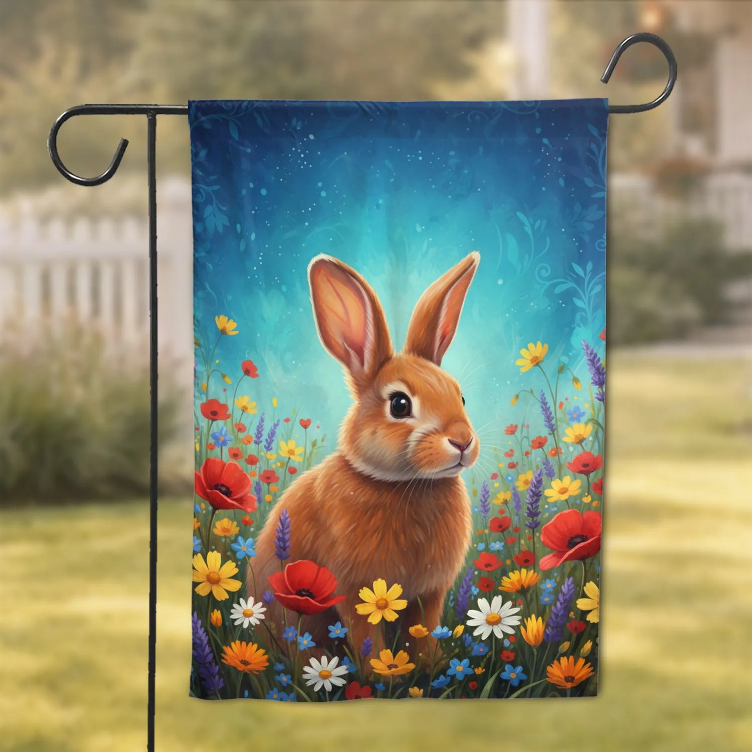 Fluffy Rabbit Wildflower Meadow - Home Decor Gift Garden Flag - 1
