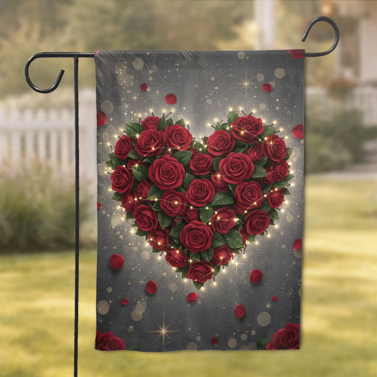 Rose Garland Heart String Lights Star Accents - Home Decor Gift Garden Flag - 1