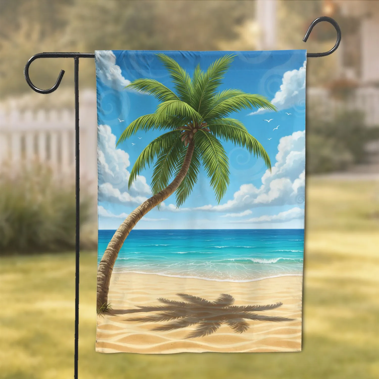 Leaning Palm Tree Golden Sand Beach Ocean - Home Decor Gift for Beach Lover Garden Flag - 1