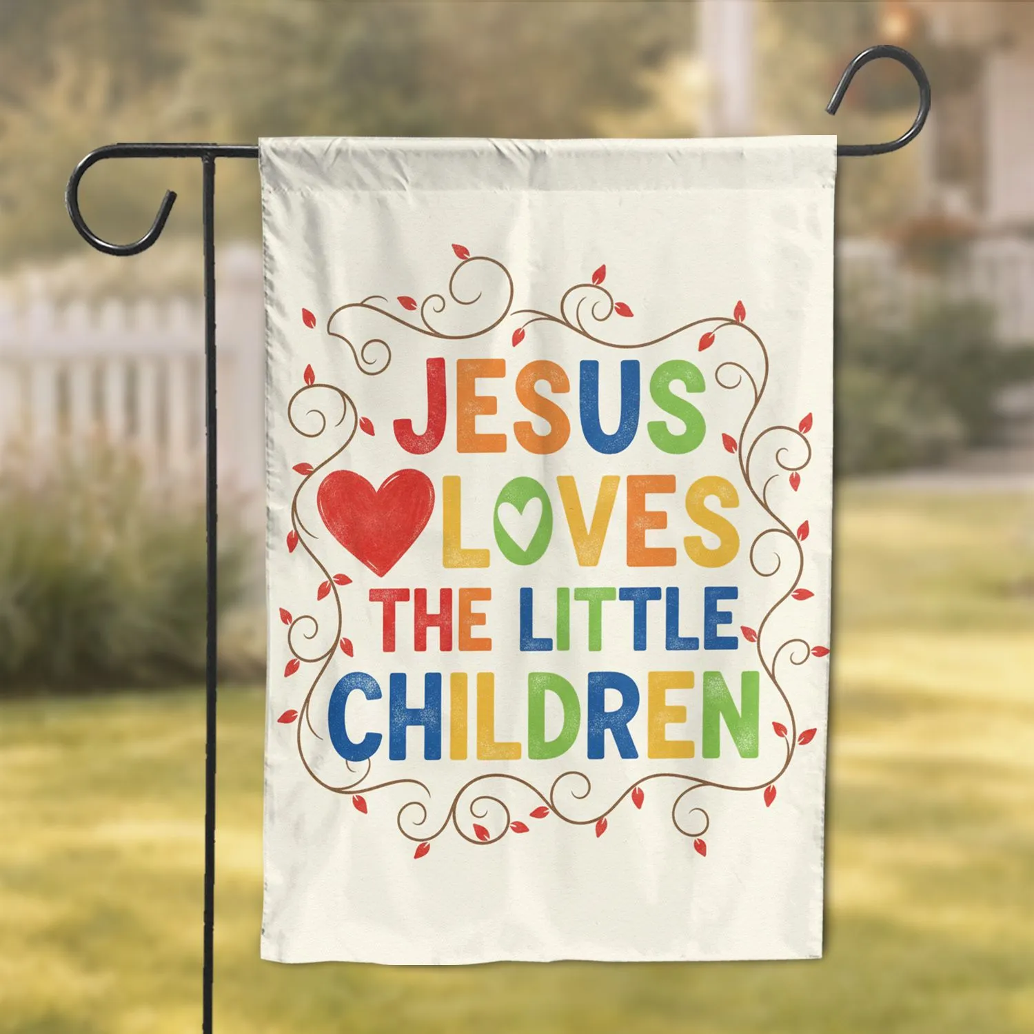 Jesus Loves Little Children Heart Vine - Christian Home Decor Gift for Families Garden Flag - 1