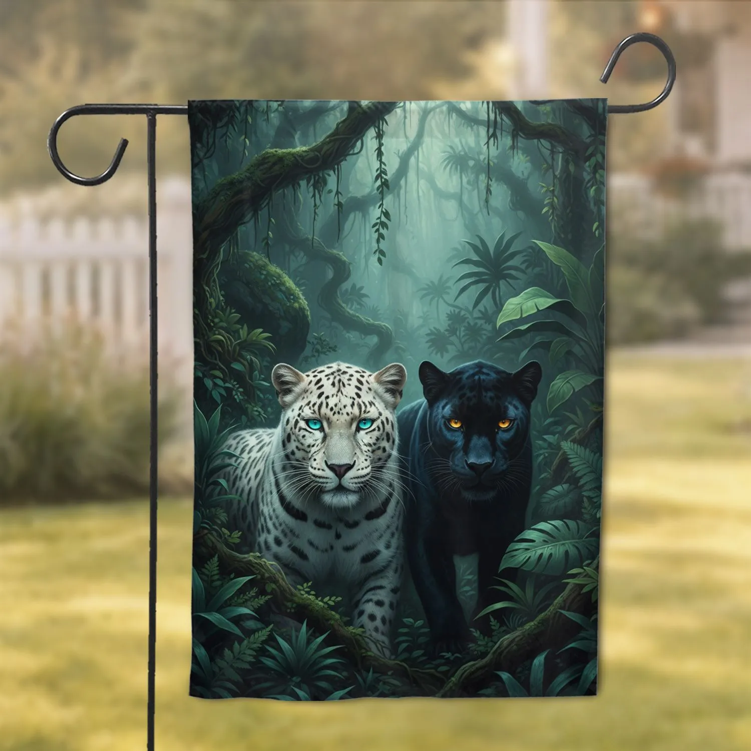 Majestic White Leopard Powerful Black Panther Jungle - Wildlife Lover Gift Garden Flag - 1