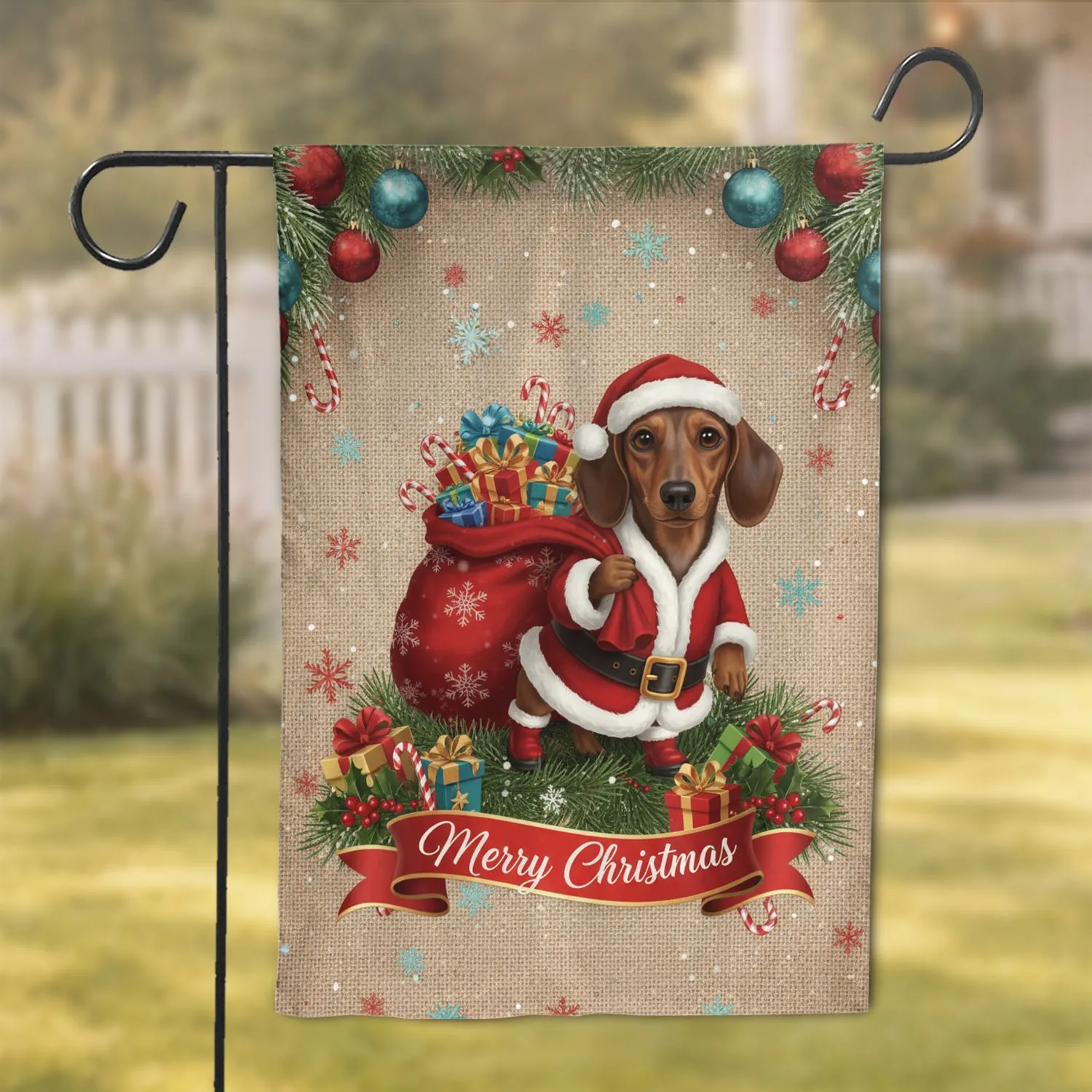 Dachshund Santa Claus Pine Holly - Holiday Decor Gift for Dog Lovers Garden Flag - 1