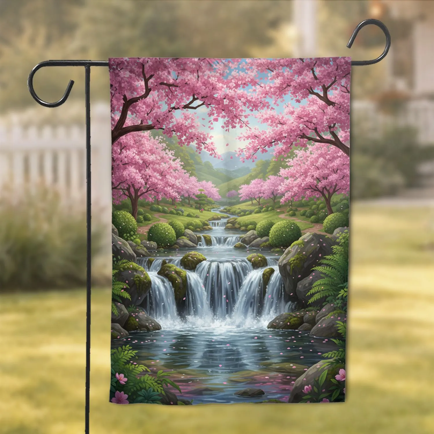Majestic Waterfalls Cherry Blossom Garden - Home Decor Gift for Garden Lover Garden Flag - 1