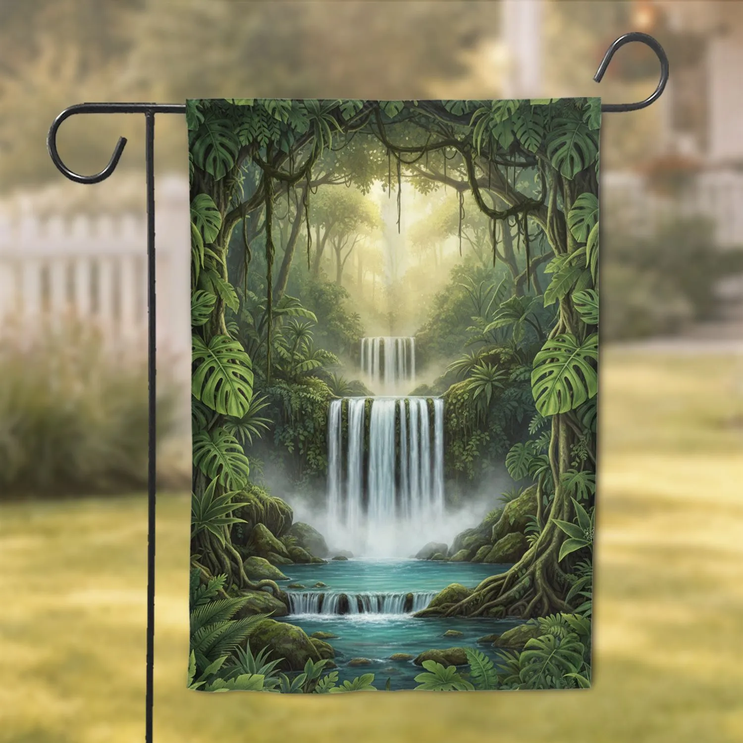 Majestic Multi-Tiered Waterfall Pristine Pool Tropical Jungle - Home Decor Gift for Nature Lover Garden Flag - 1
