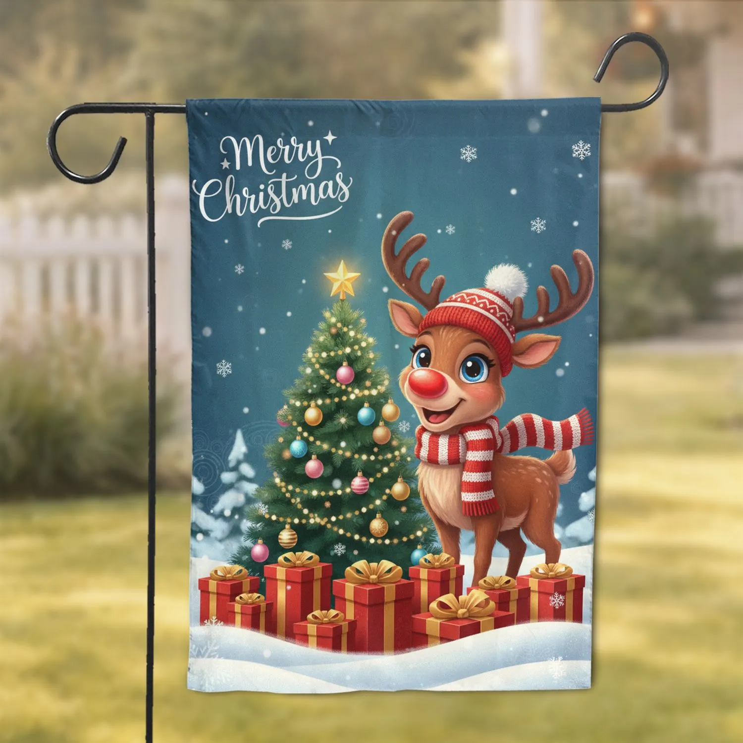 Cartoon Reindeer Christmas Tree Gift Boxes - Holiday Home Decor for Family Garden Flag - 1