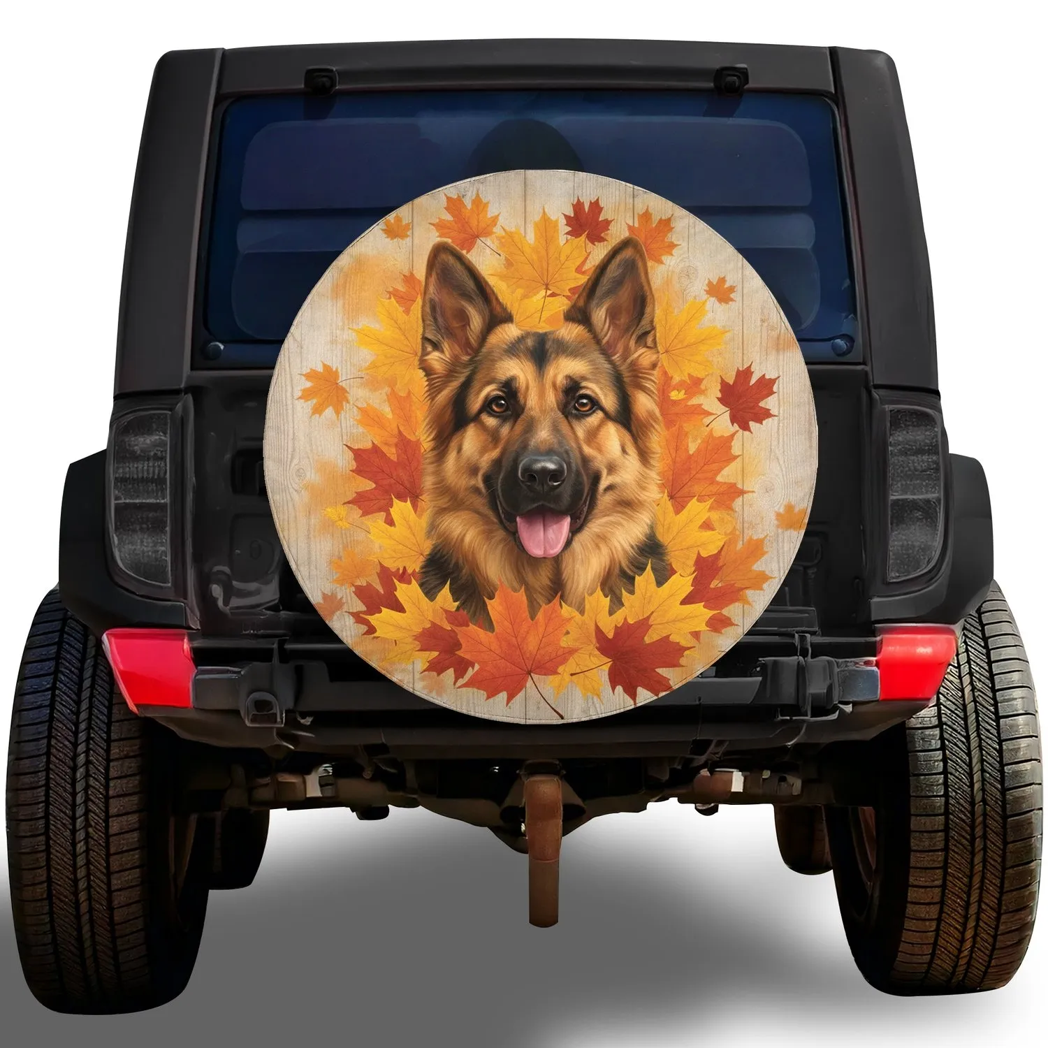 German Shepherd Autumn Leaves Wood Grain - Fall Season Decor Dog Lover Gift Spare Tire Cover - 1