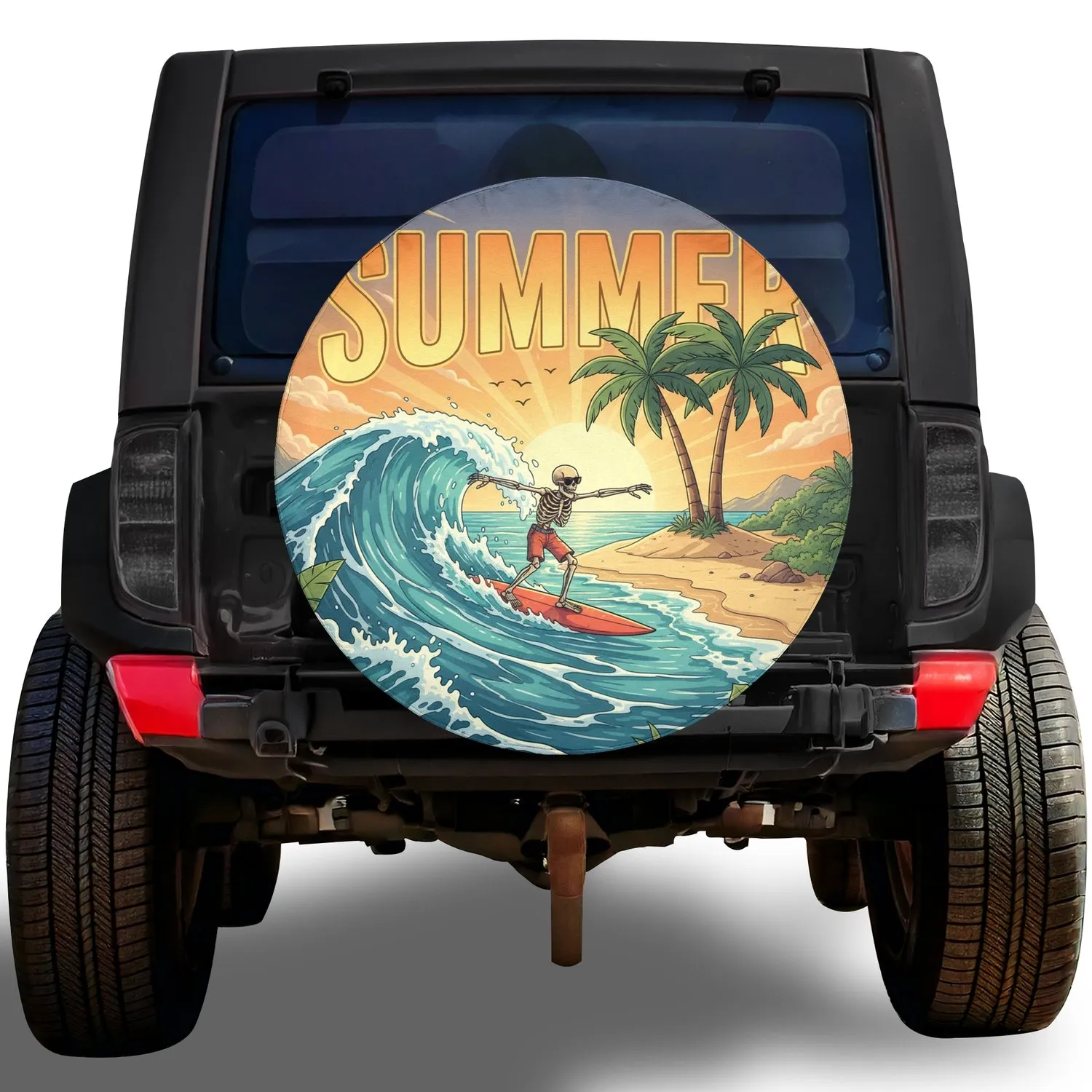 Surfing Skeleton Tropical Beach Summer - Summer Lifestyle Gift for Surfer Spare Tire Cover - 1