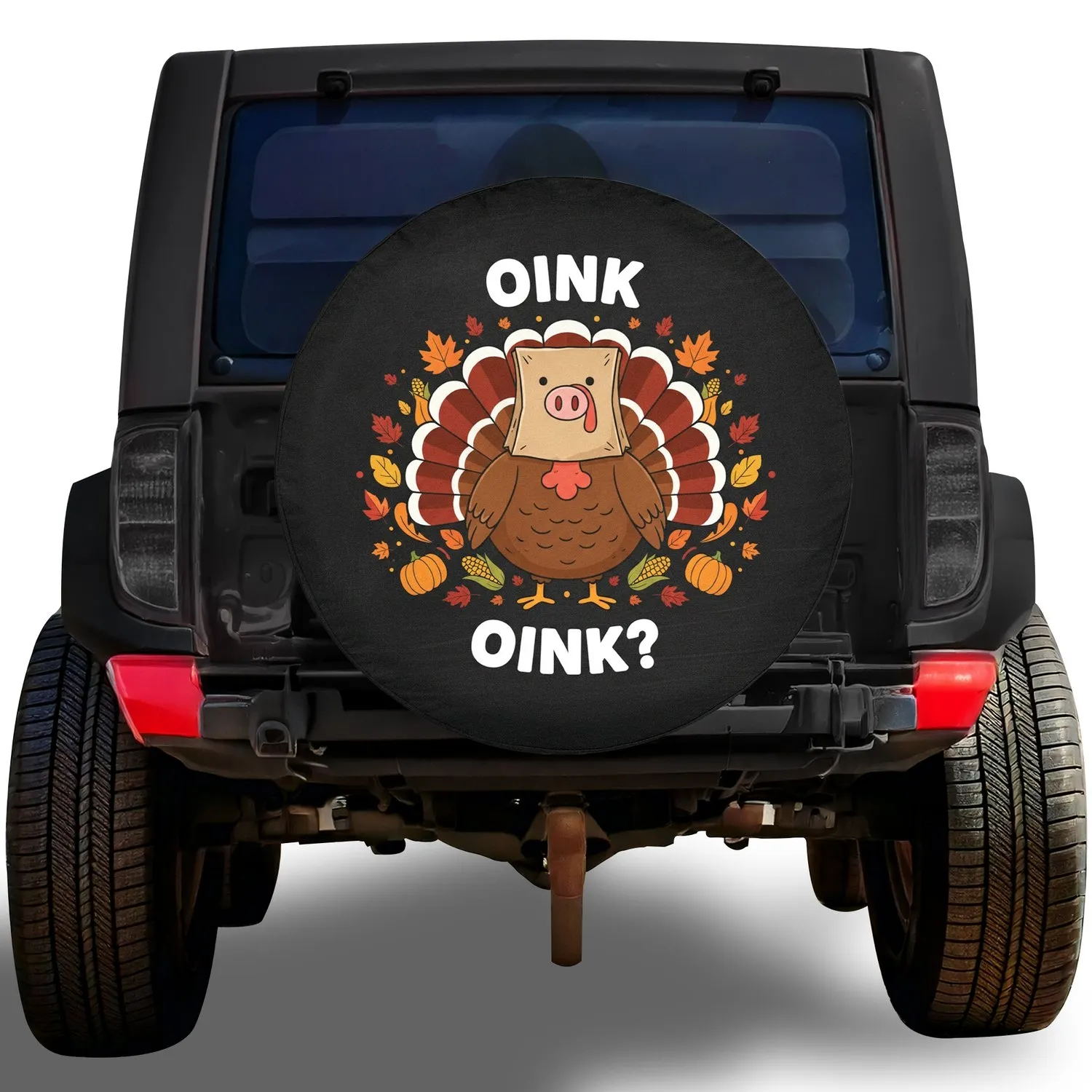 OINK Turkey Pig Head Bag Autumn Leaves - Thanksgiving Fall Humor Gift Spare Tire Cover - 1