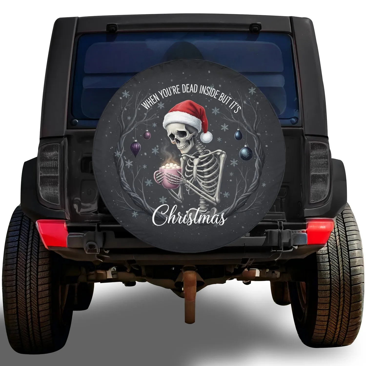 Dead Inside Christmas Skeleton Mug - Holiday Gift for Dark Humor Fan Spare Tire Cover - 1