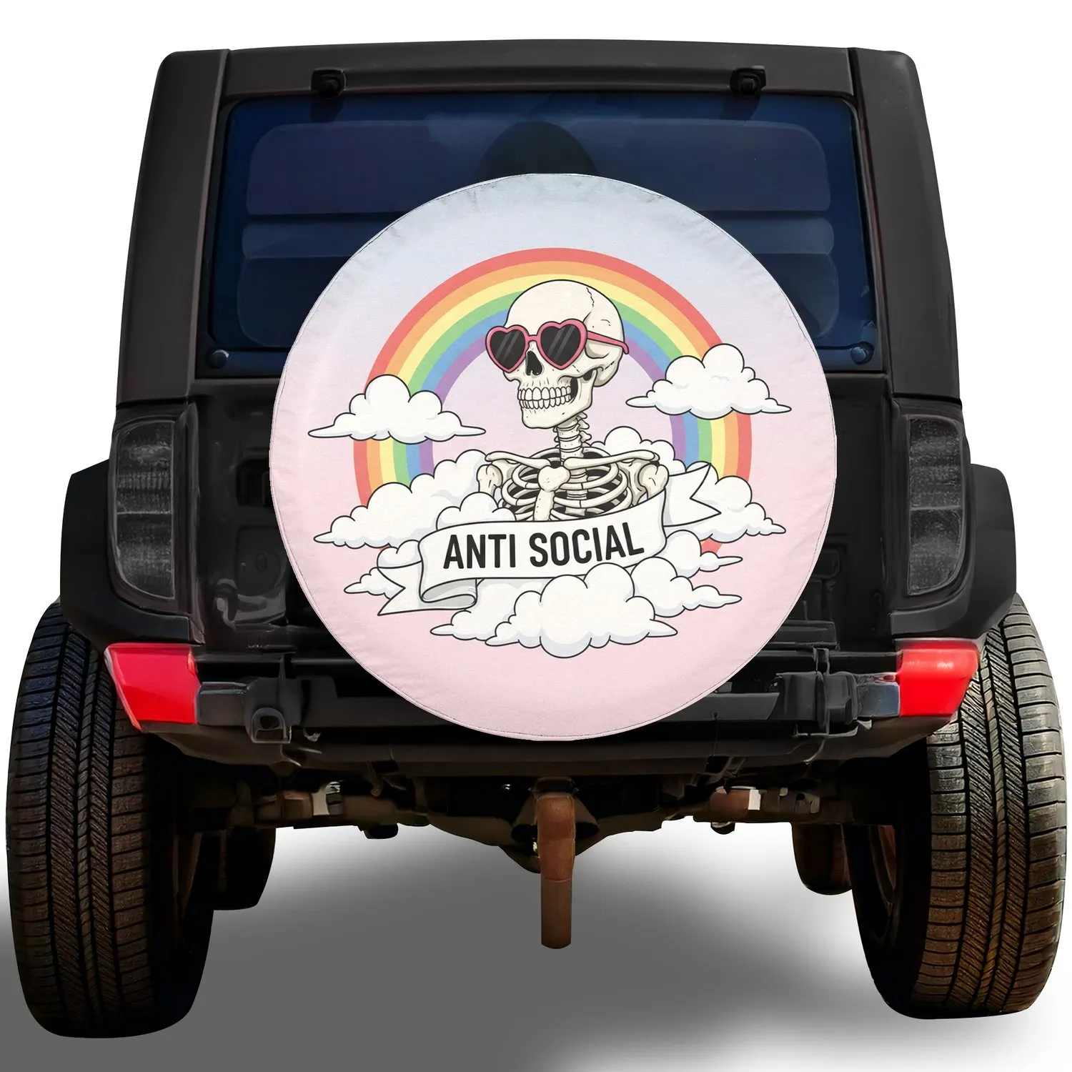 Skeleton Heart Sunglasses Anti Social - Home Decor Gift for Sarcasm Lover Spare Tire Cover - 1