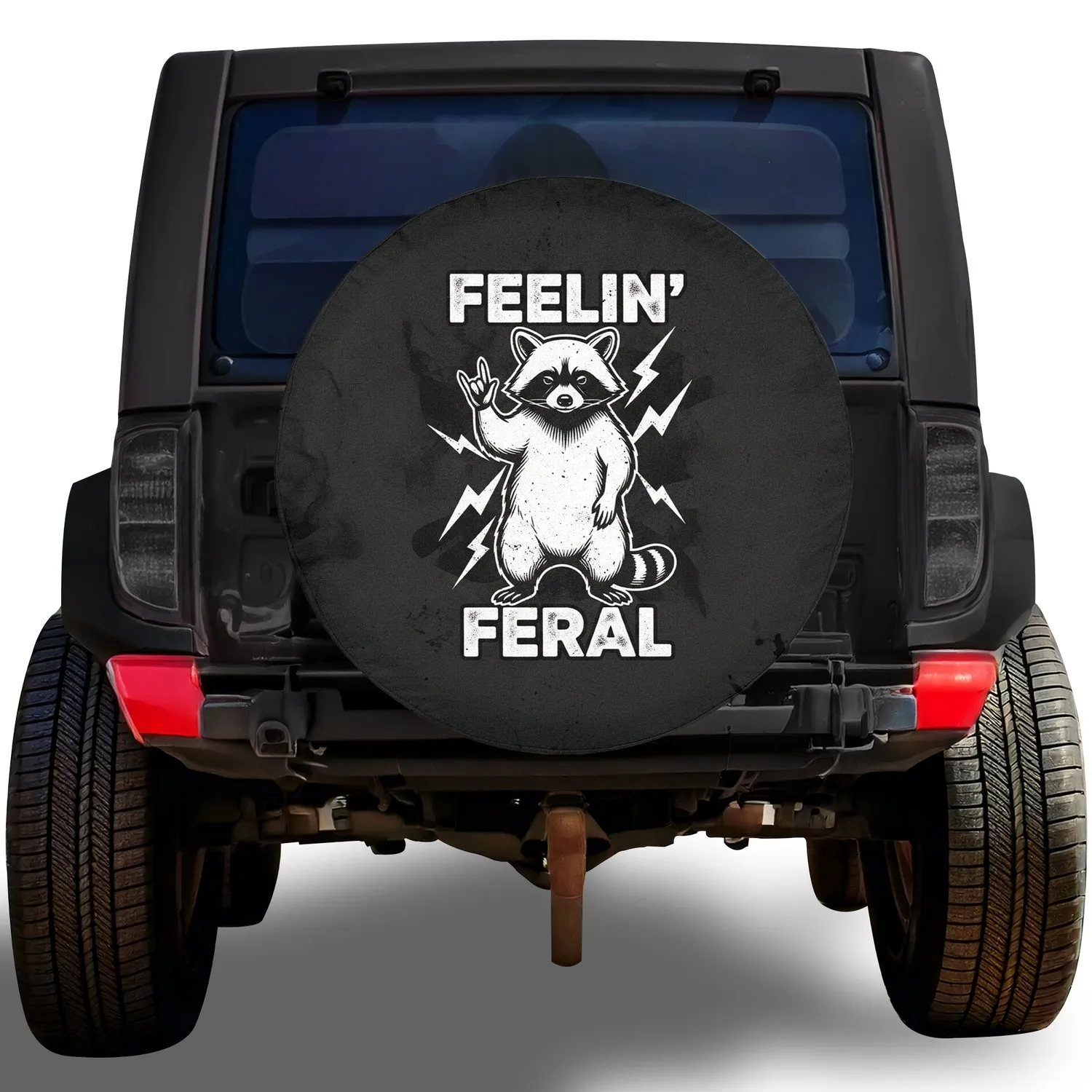 Raccoon Feelin Feral Rock-and-Roll Lightning - Music Lover Gift Spare Tire Cover - 1