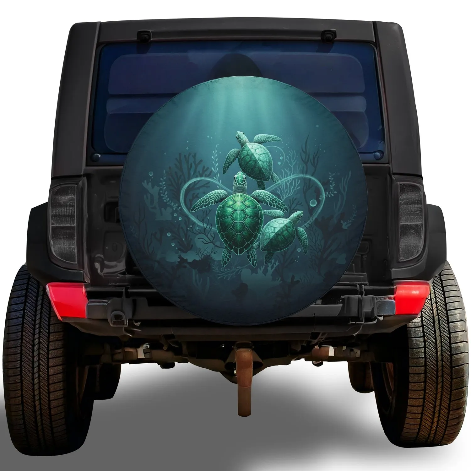 Three Swimming Sea Turtles Deep Sea Botanical Coral Kelp Underwater - Wildlife Lovers Gift Spare Tire Cover - 1