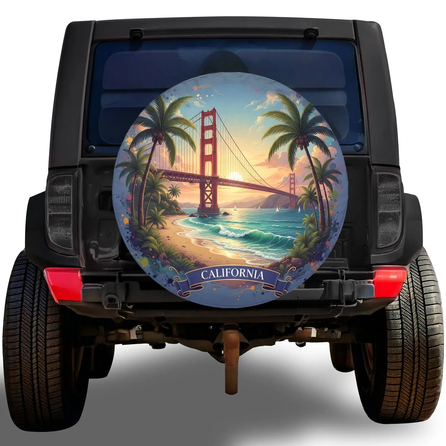 Golden Gate Bridge California Sunset Beach Palm Trees - Travel Lover Gift Spare Tire Cover - 1