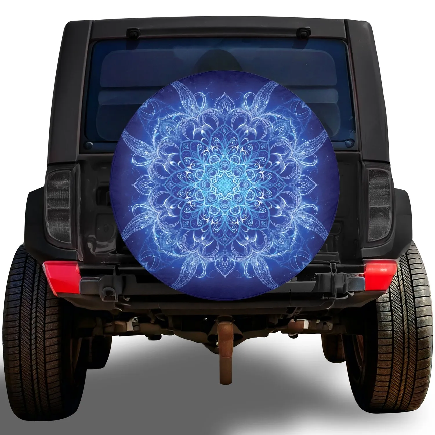Ethereal Glowing Blue Mandala Floral Geometric Intricate Lace Cosmic Bloom - Home Decor Gift Spare Tire Cover - 1