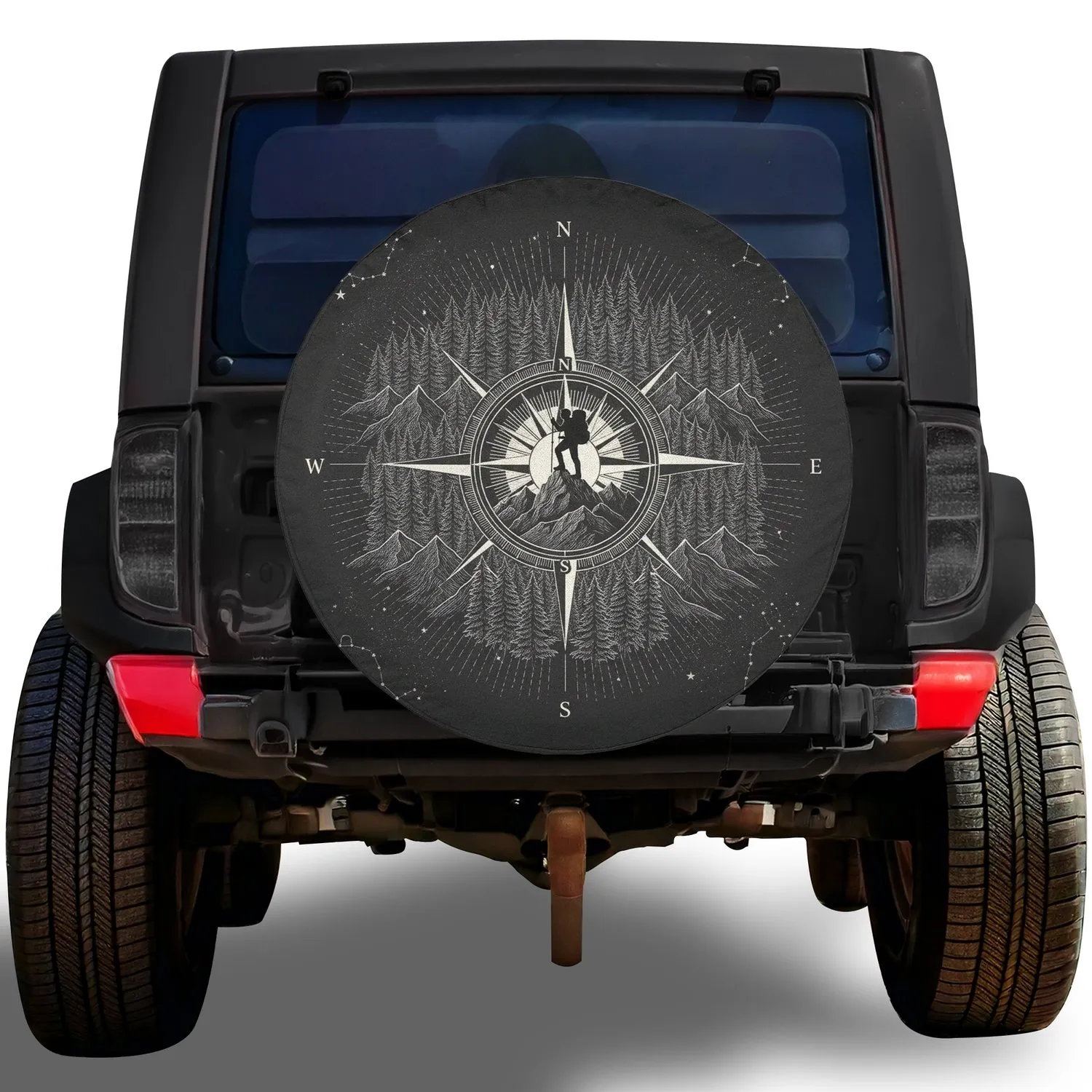 Wilderness Hiker Mountain Compass Rose - Outdoor Adventure Gift Spare Tire Cover - 1