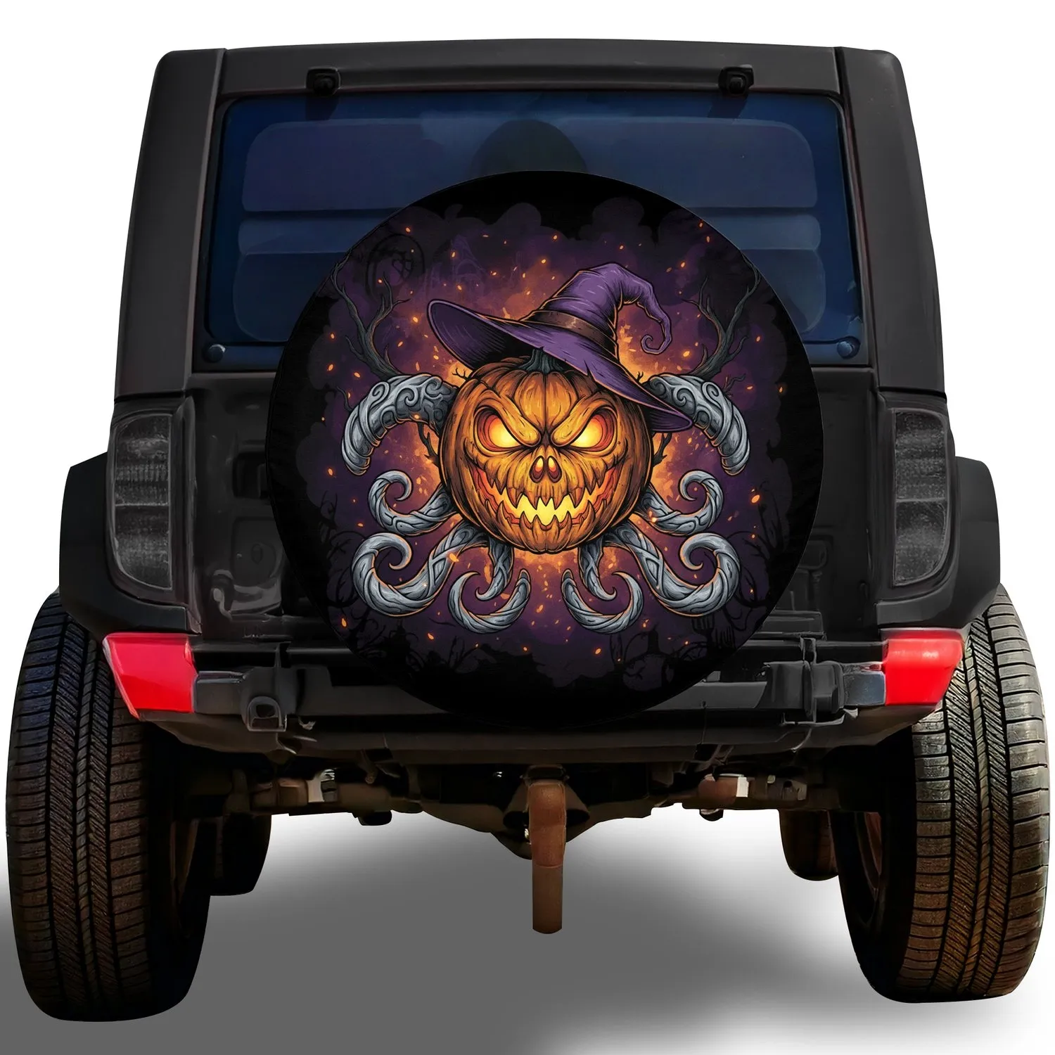 Menacing Jack-o'-Lantern Witch Hat Gothic Mist - Halloween Party Gift Spare Tire Cover - 1