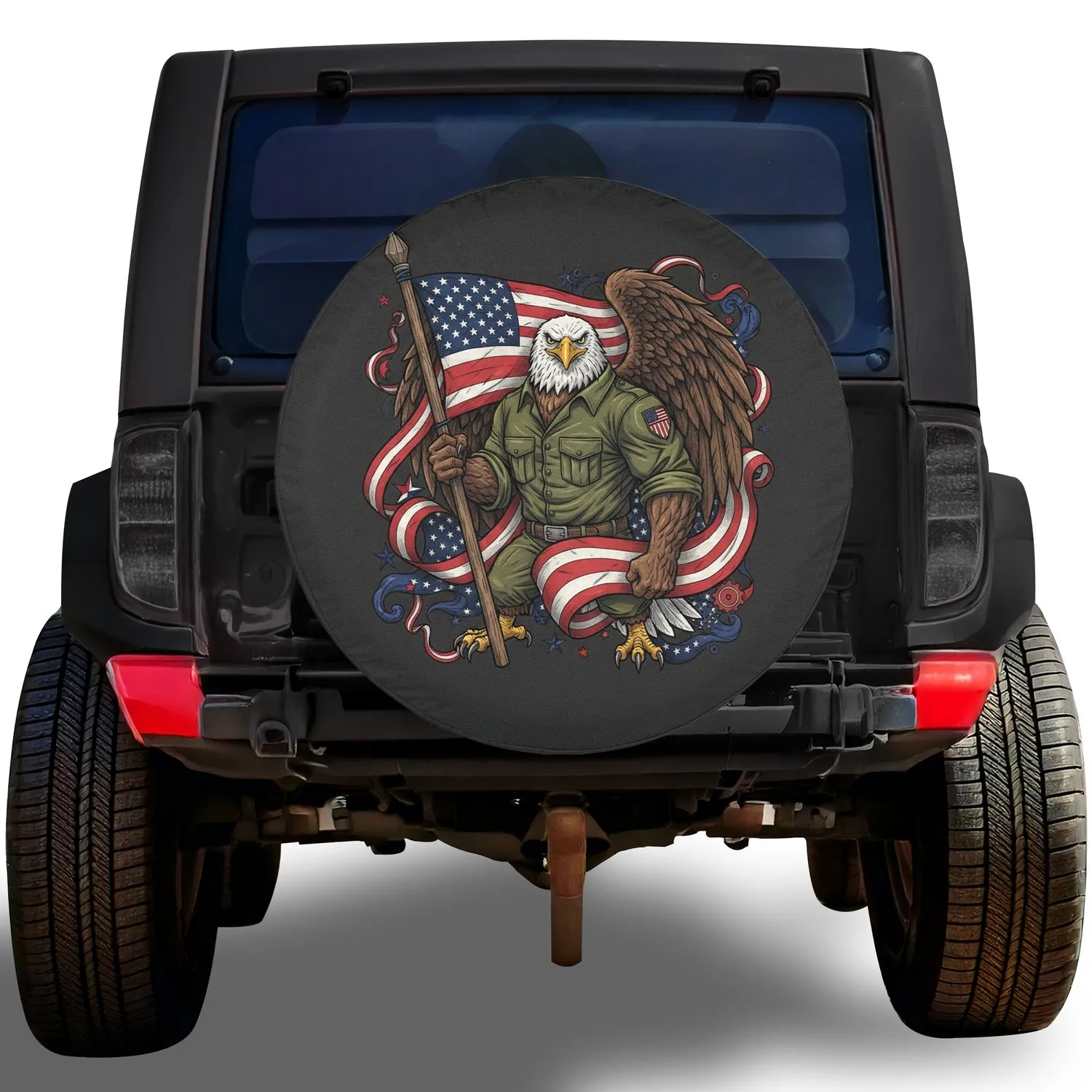 Bald Eagle American Flag Military - Independence Day Gift for Veterans Spare Tire Cover - 1