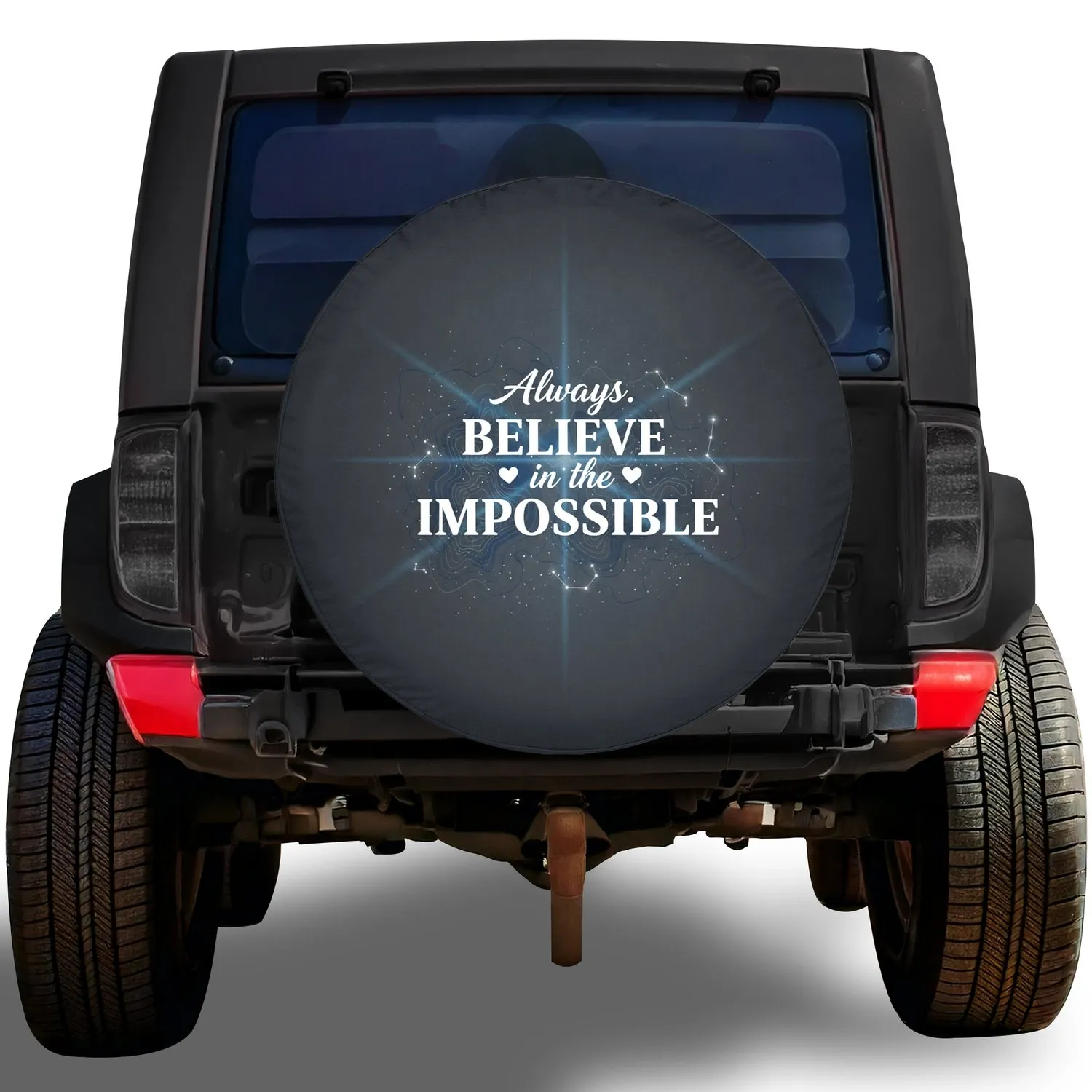 Inspirational Believe Impossible Quote Hearts Stars - Motivational Gift Spare Tire Cover - 1