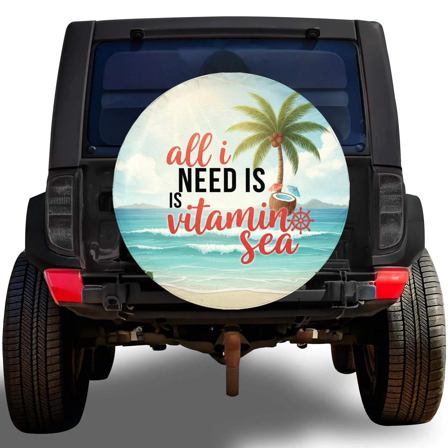 Vitamin Sea Palm Tree Coconut Ship Wheel - Outdoor Living Gift Spare Tire Cover - 1