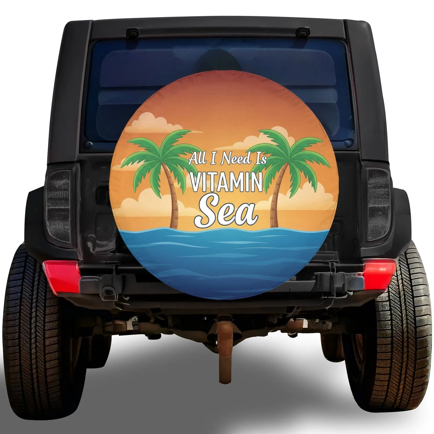 All I Need Is VITAMIN Sea Palm Trees Ocean Sunset - Beach Travel Gift Spare Tire Cover - 1
