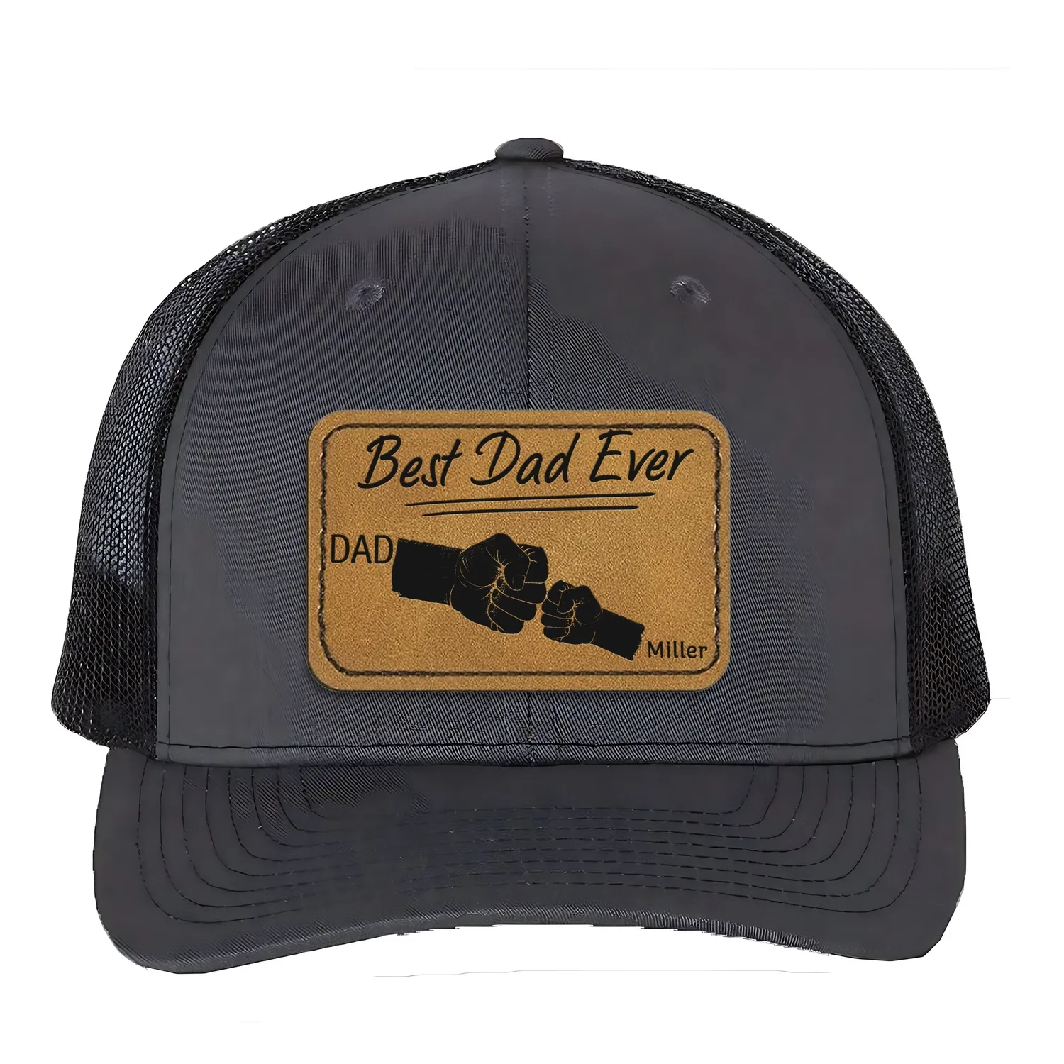 Personalized Best Dad Ever, Father's Day Gift For Dad, Hat For Husband, Dad And Kid Name Leather Patch Snapback Trucker Cap - 1