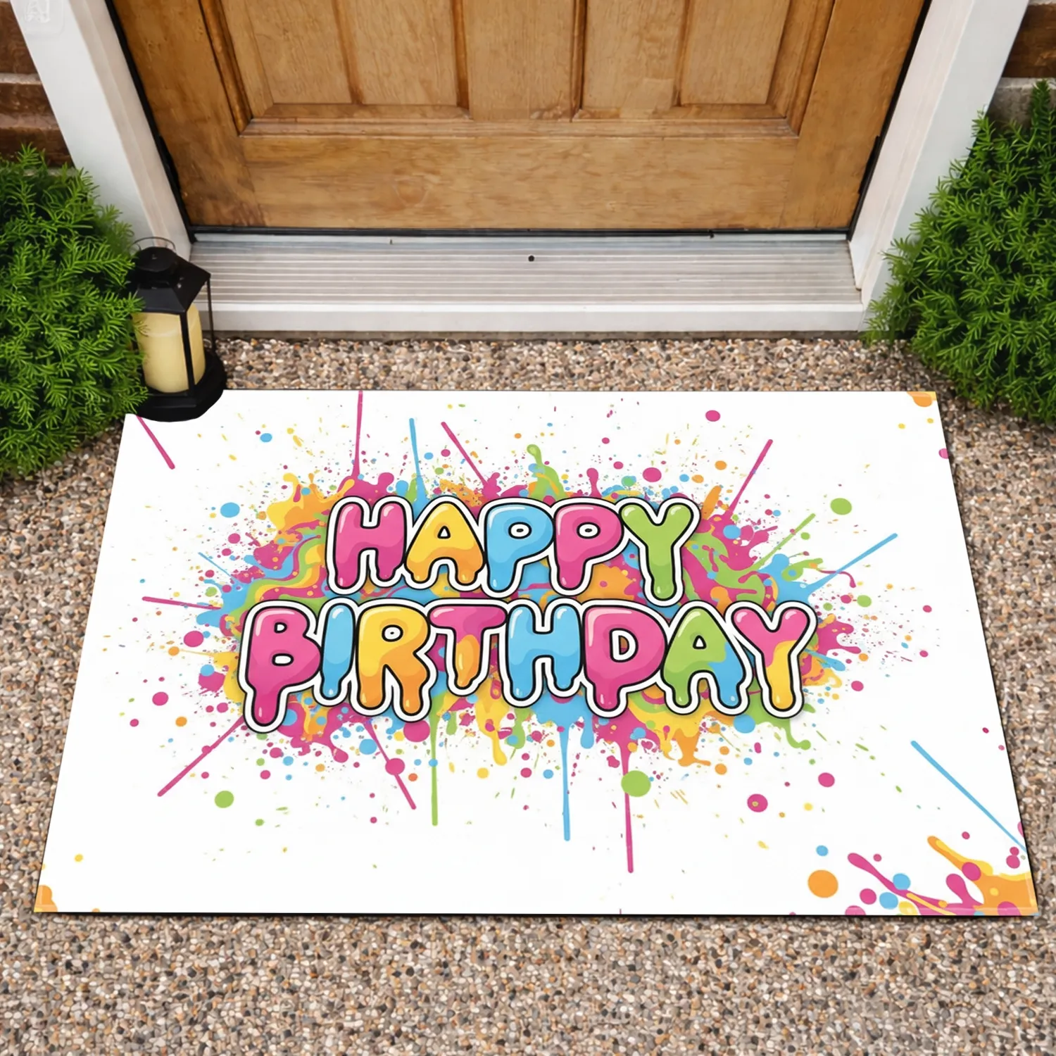 Happy Birthday Drips Splatters Dots - Birthday Celebration Gift Doormat - 1