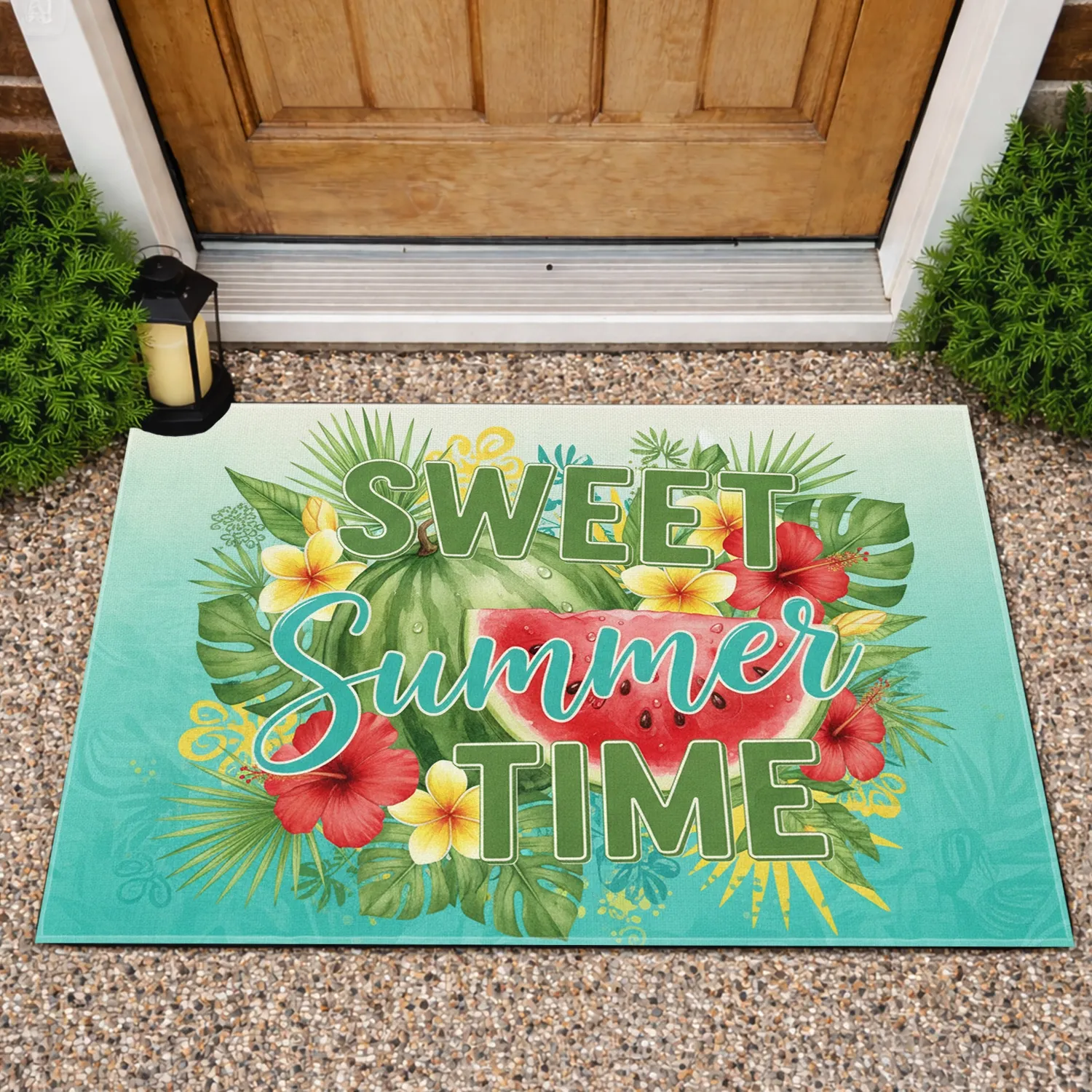 Watermelon Hibiscus Plumeria Sweet Summer Time Summer Home Decor Gift Doormat - 1