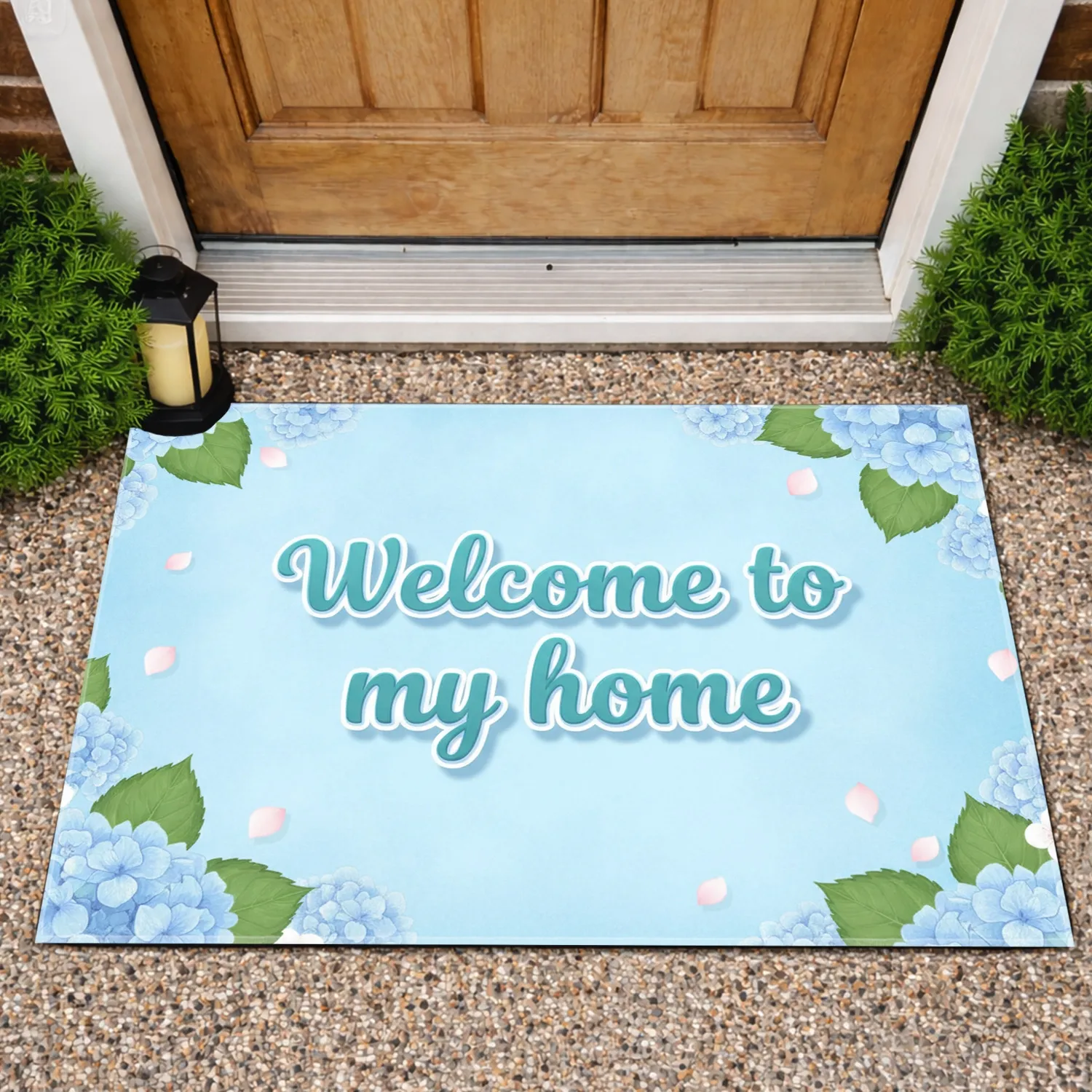 Welcome Home Phrase Hydrangea White Blossom Green Leaf Floral - Home Decor Gift Doormat - 1