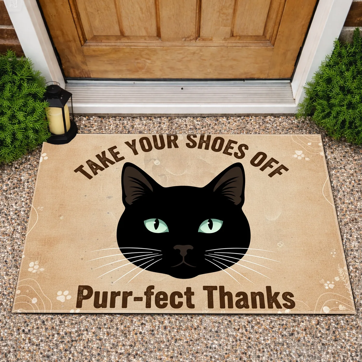 Black Cat Face Take Your Shoes Off Purr-fect Thanks - Home Entryway Decor for Cat Lover Doormat - 1