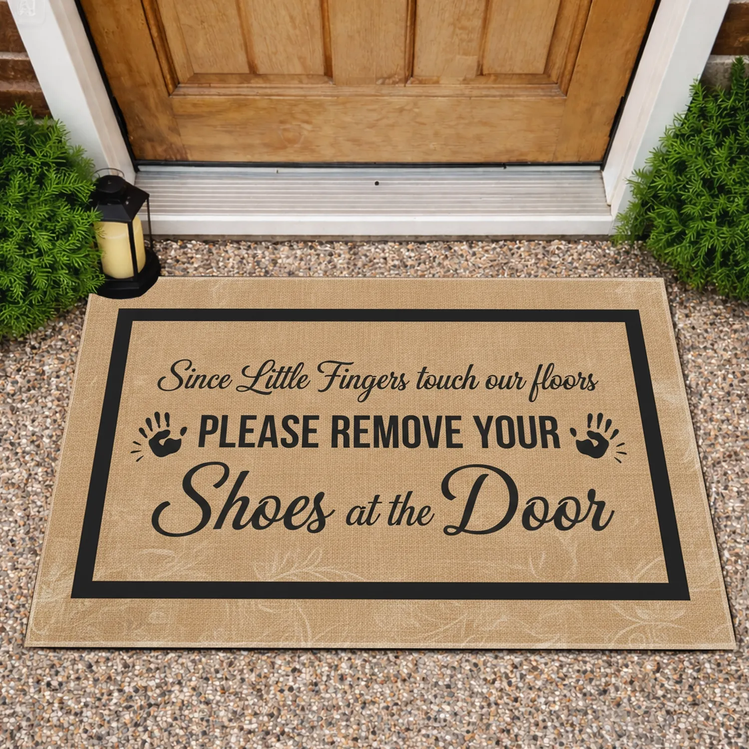Little Fingers Remove Shoes Handprints Rustic Farmhouse for Family Homes Doormat - 1