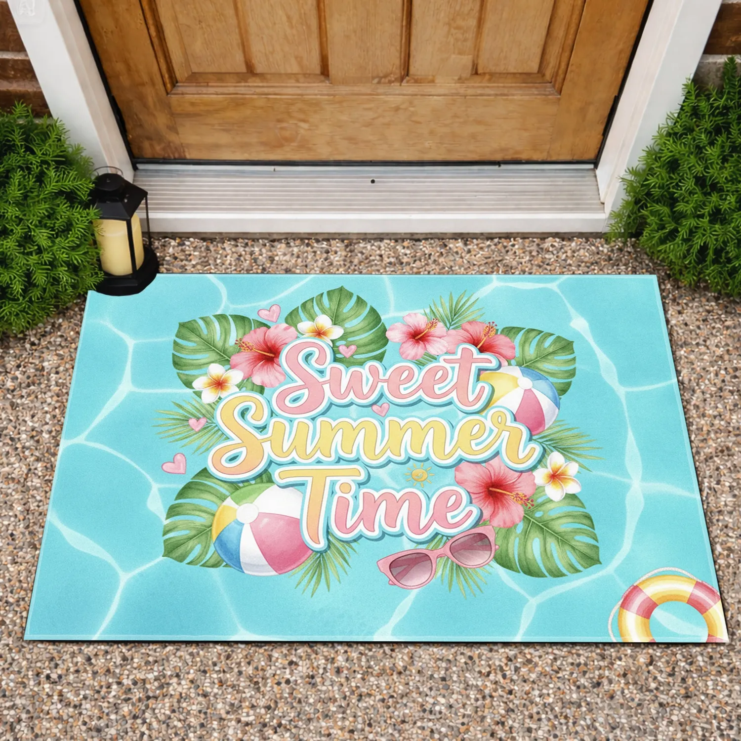 Sweet Summer Time Tropical Flowers Beach - Home Decor Gift for Summer Lover Doormat - 1