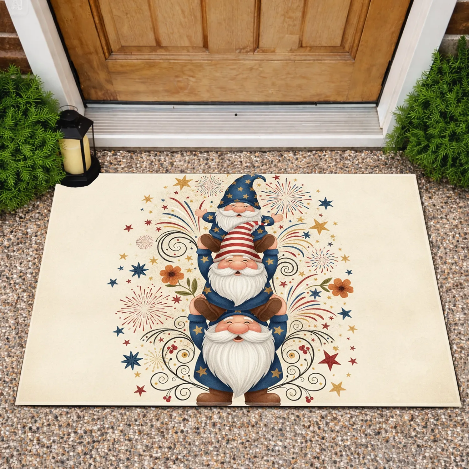 Stacked Patriotic Gnomes Stars - Fourth of July Celebration Home Decor Doormat - 1