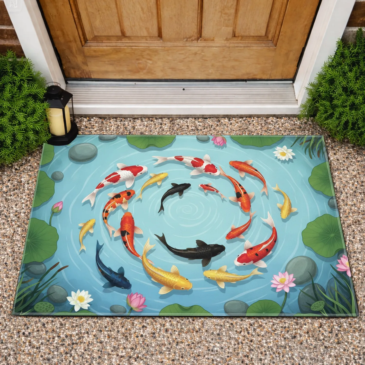Koi Fish Lotus Water Lily Pond - Garden Decor Gift for Pond Lover Doormat - 1