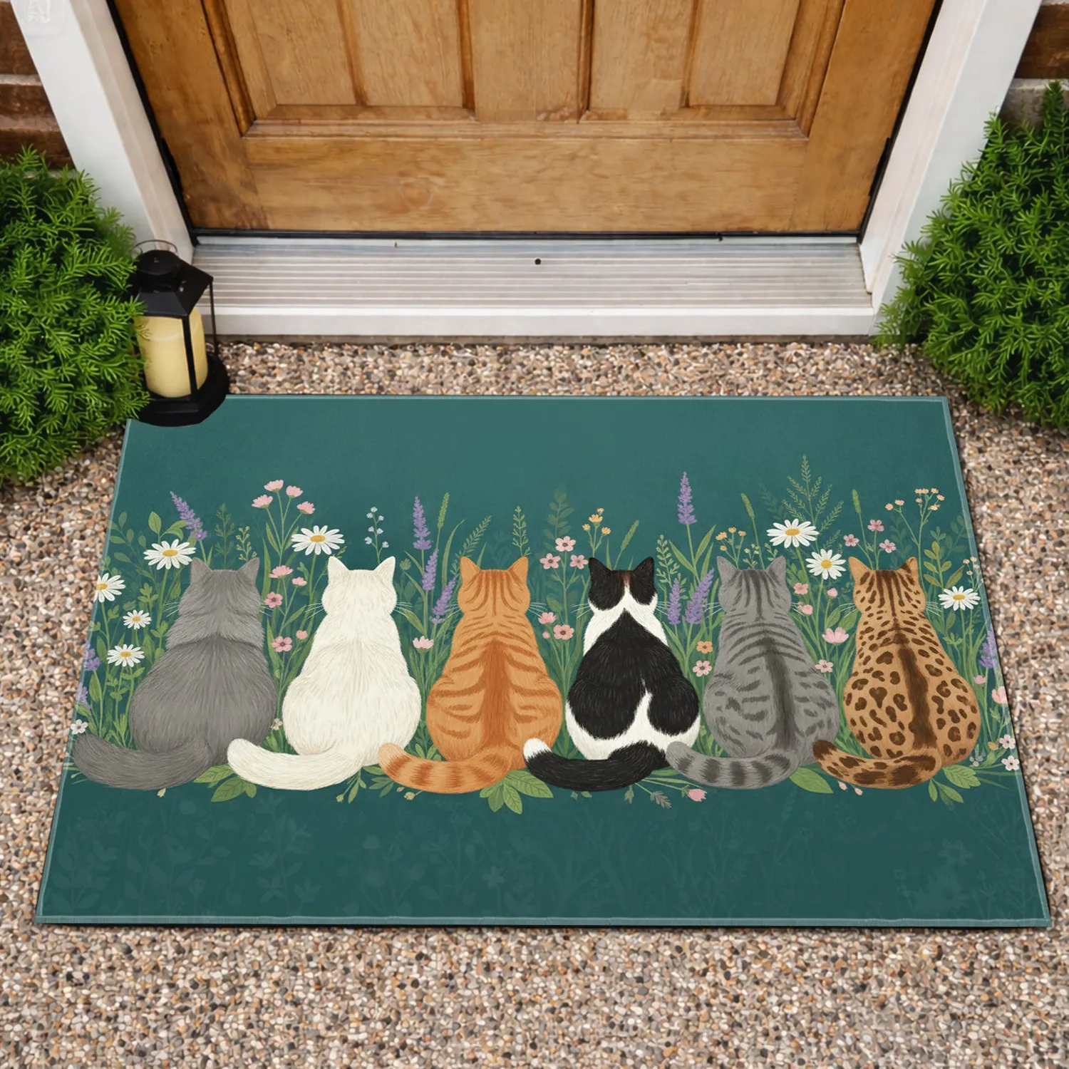 Row of Cats Wildflower Meadow Home Decor Gift for Cat Lovers Doormat - 1