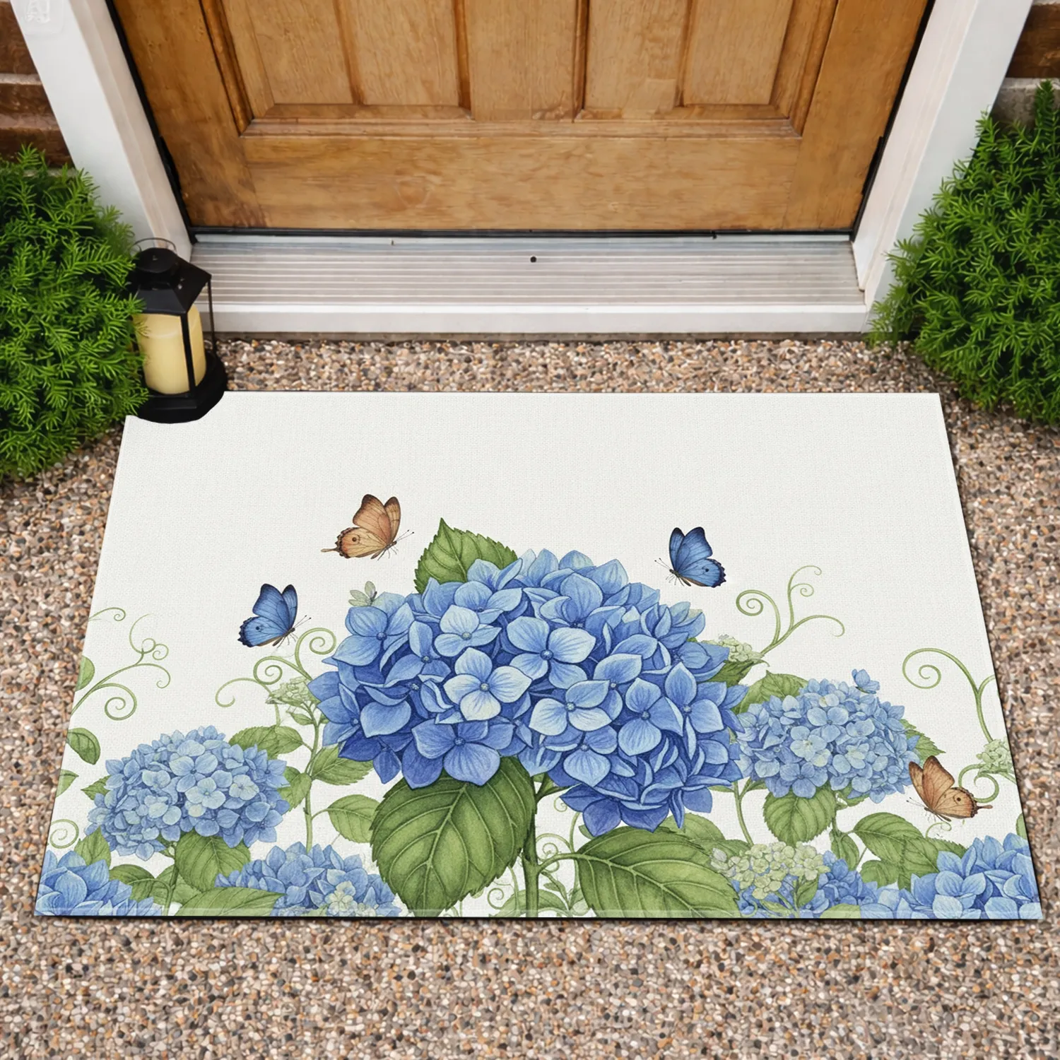 Blue Hydrangea Butterflies - Home Decor Gift for Garden Lover Doormat - 1