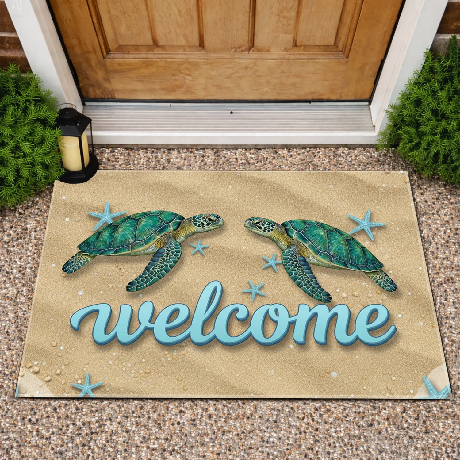 Sea Turtles Welcome Ocean Starfish Sandy Beach - Home Decor Gift Doormat - 1