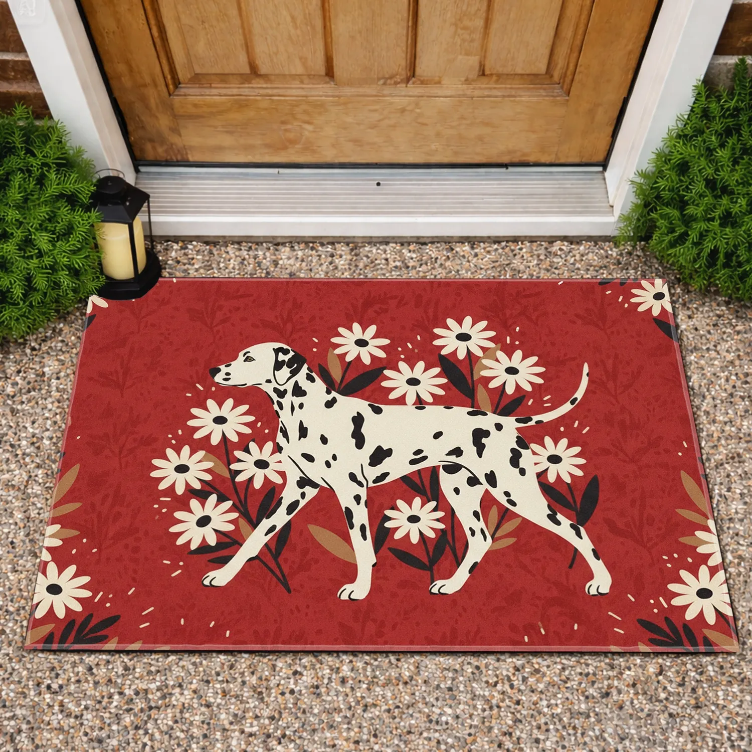 Dalmatian Dog Creamy Daisy Flower Botanical Foliage - Everyday Home Decor Gift for Dog Lover Doormat - 1