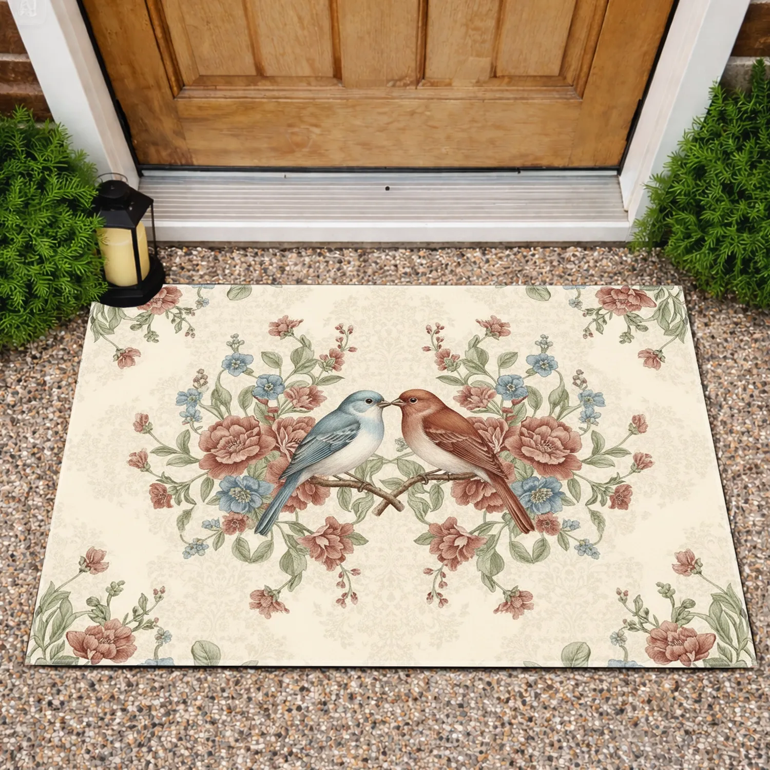 Perching Birds Flowering Branch - Home Decor Gift for Bird Lover Doormat - 1