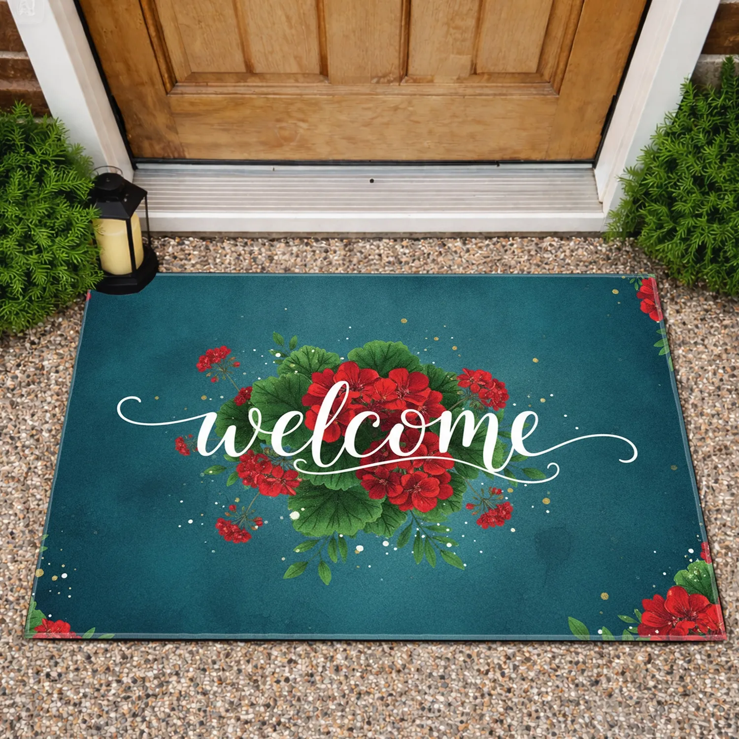 Welcome Geranium Garden Floral - Home Decor Gift for Garden Lover Doormat - 1
